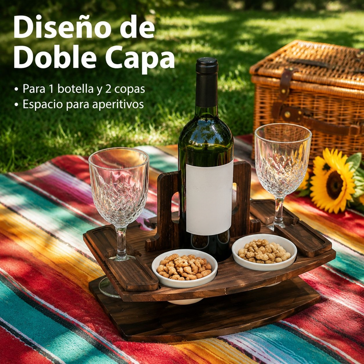 Bandeja portátil multicapa de madera para bebidas y aperitivos