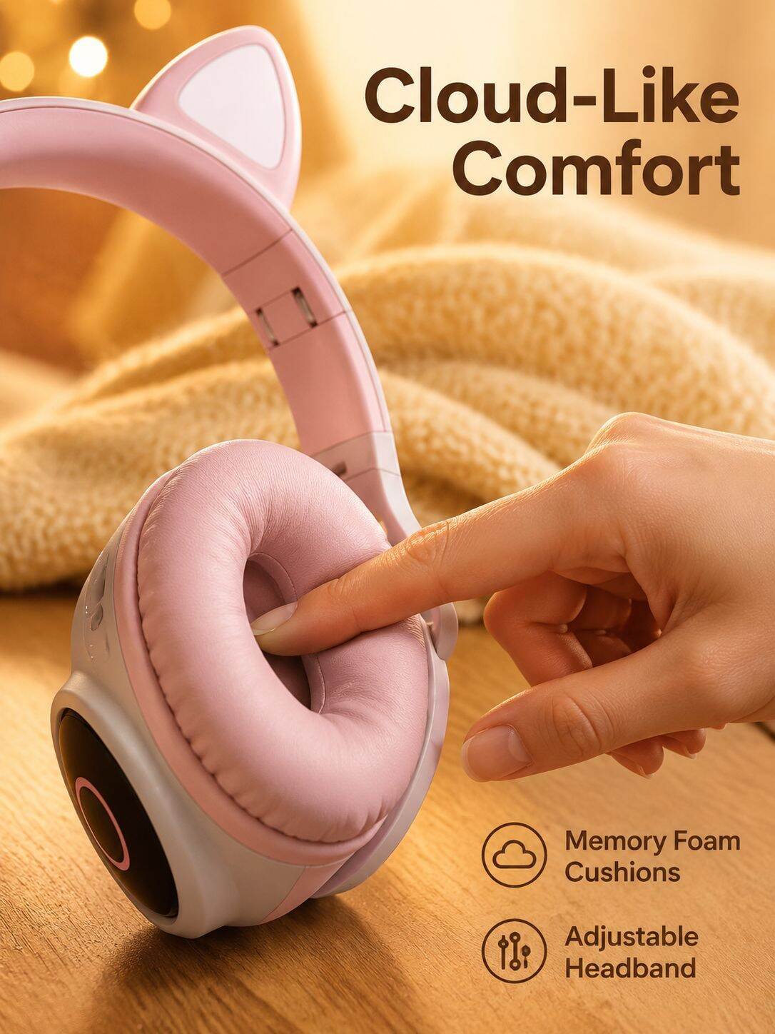 Cute pluggable cat ears light-up wireless Bluetooth headphones