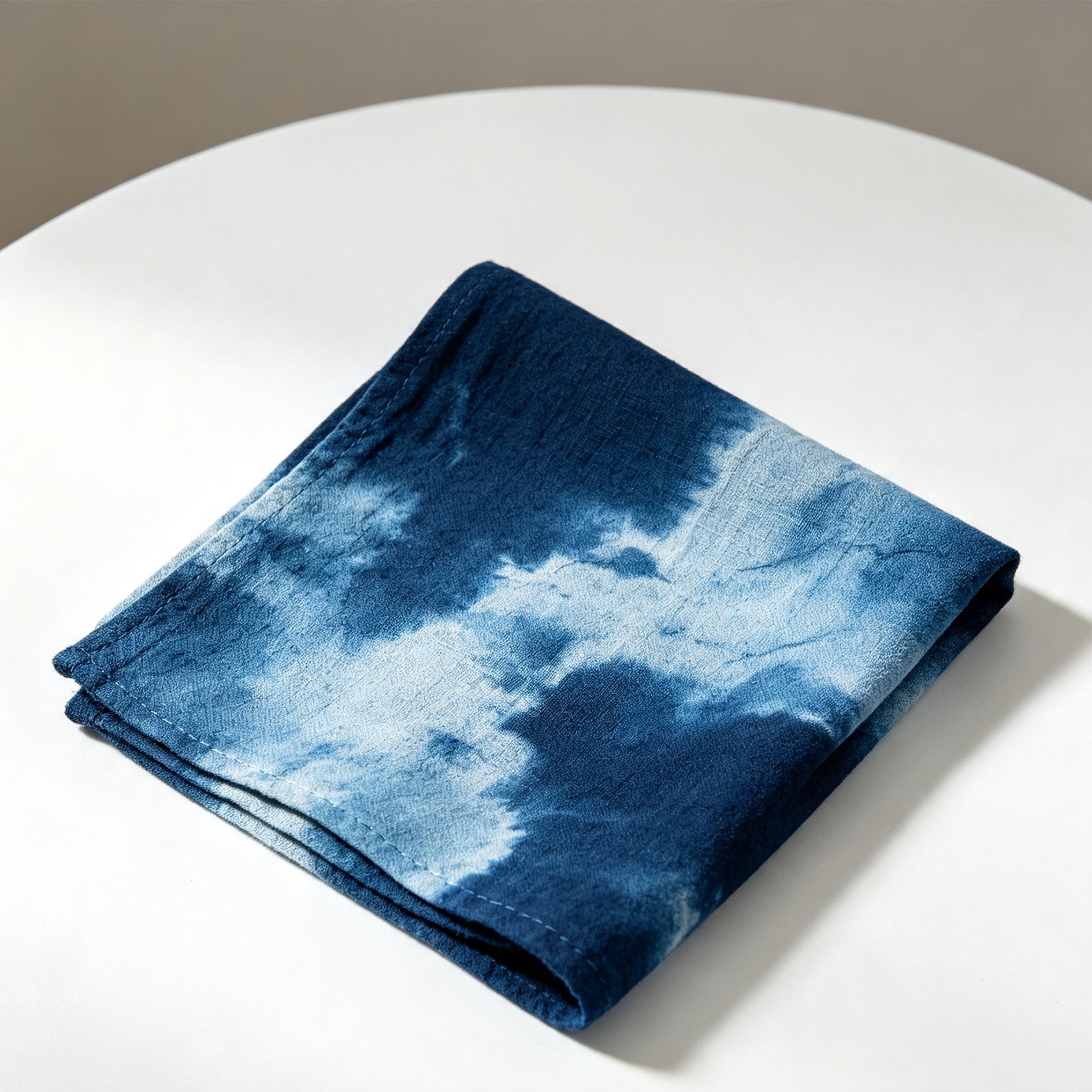 Indigo-dyed cotton and linen tea towel