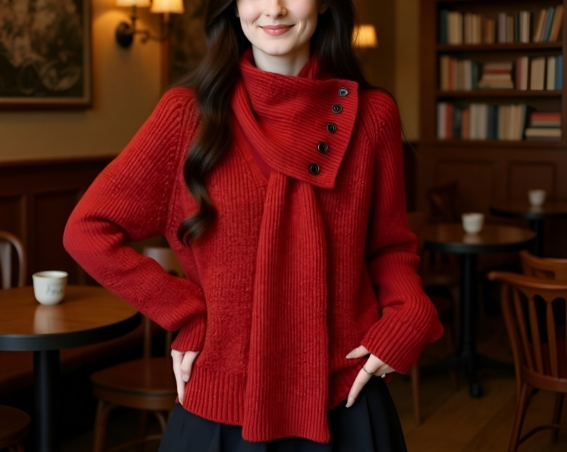 2025年新作レディースVネックセーター正面画像