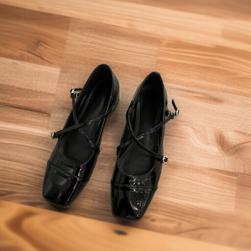 통굽 단화 소프트 크로스 스퀘어 플랫 슈즈 실버 단화 플랫 통굽 단화