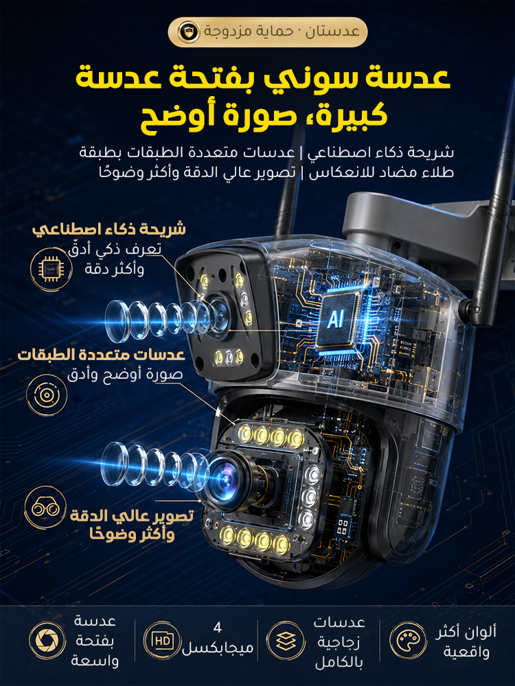 【حماية المنزل】كاميرا مراقبة بعدستين مع تنبيه تلقائي