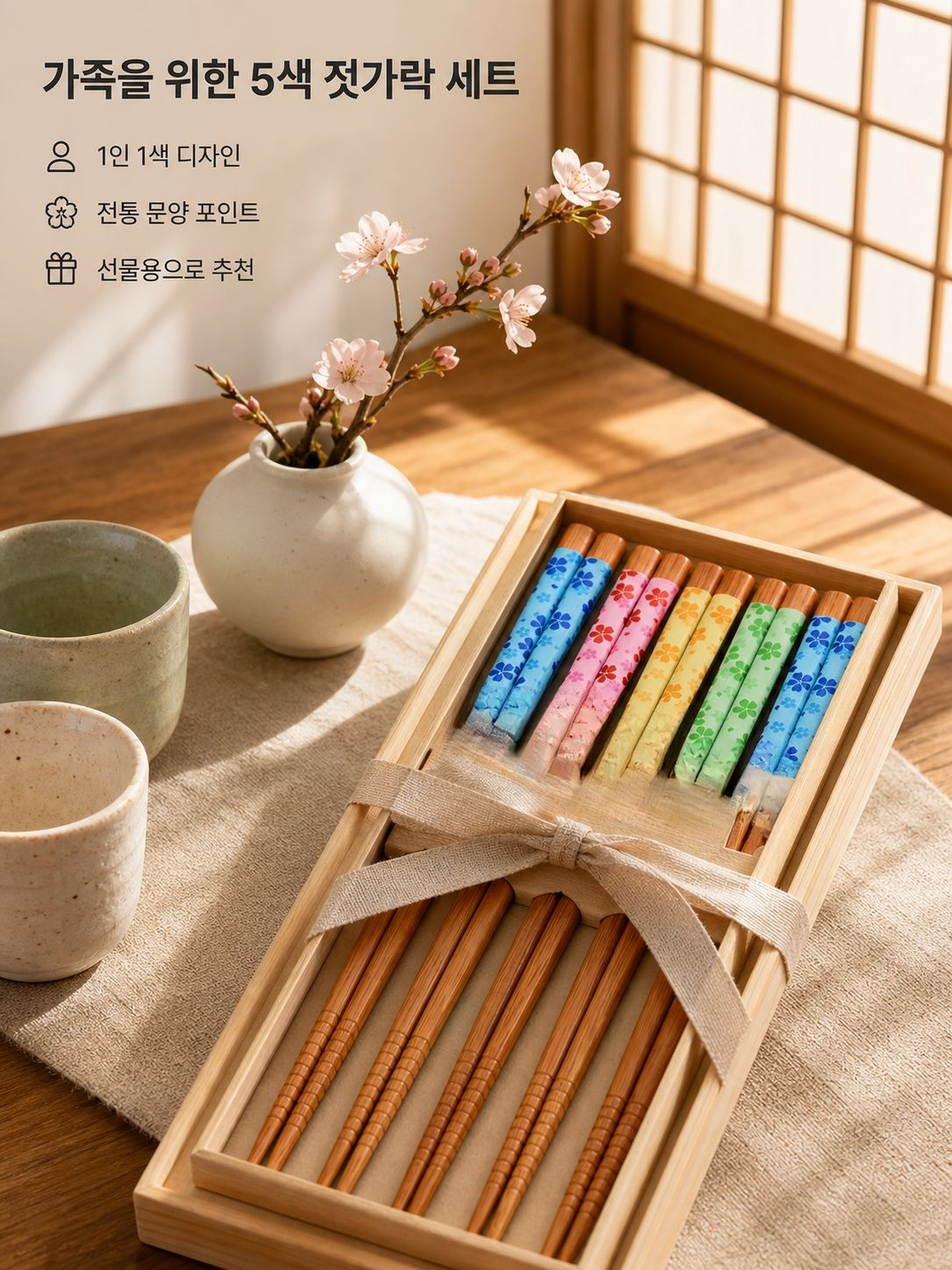 일식 목무늬 젓가락 5p 세트
