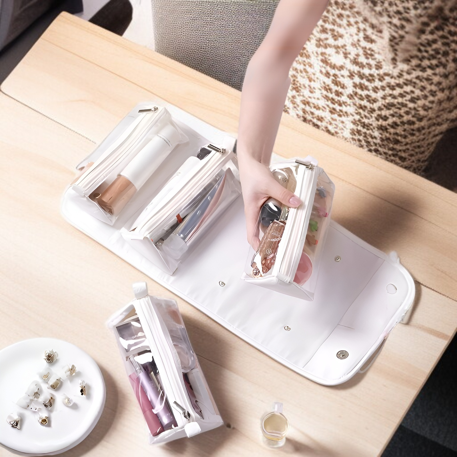 Durable and waterproof foldable cosmetic bag for daily use