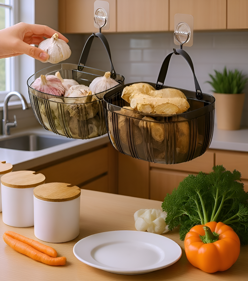 생강을 넣은 보관 바구니 클로즈업