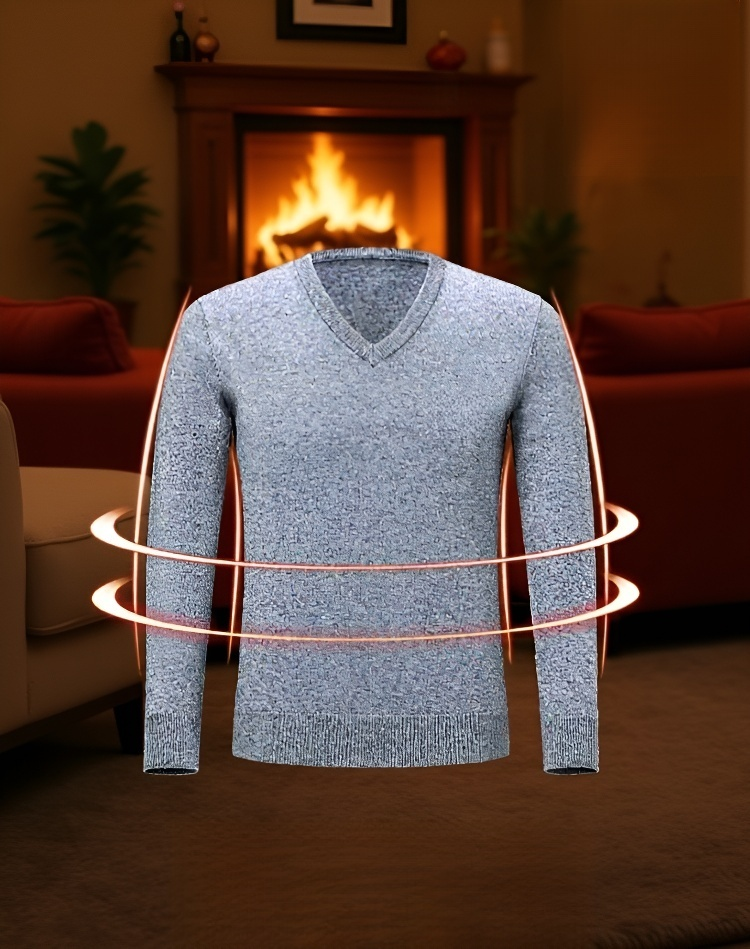 남성 모델이 착용한 두꺼운 무지 스웨터