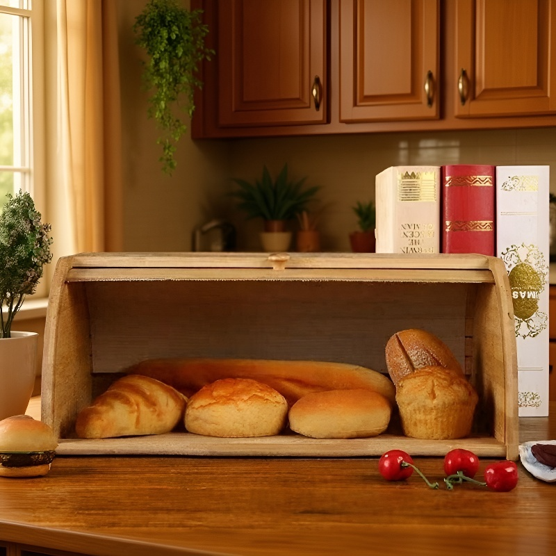 Elegantní bambusová krabice na pečivo v domácnosti