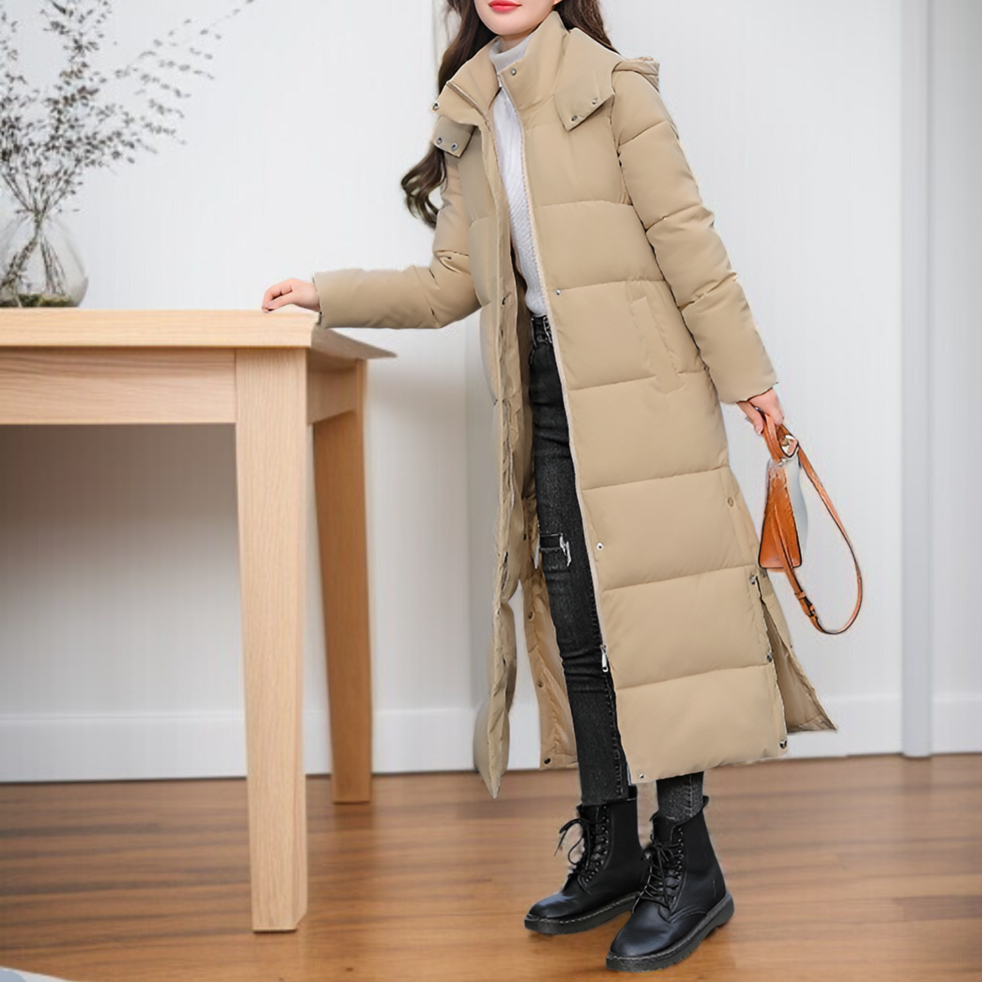 レディース エクストラロング ダウン コットン コート、足首丈、ゆったりとしたフィット感、暖かい中綿入りジャケット