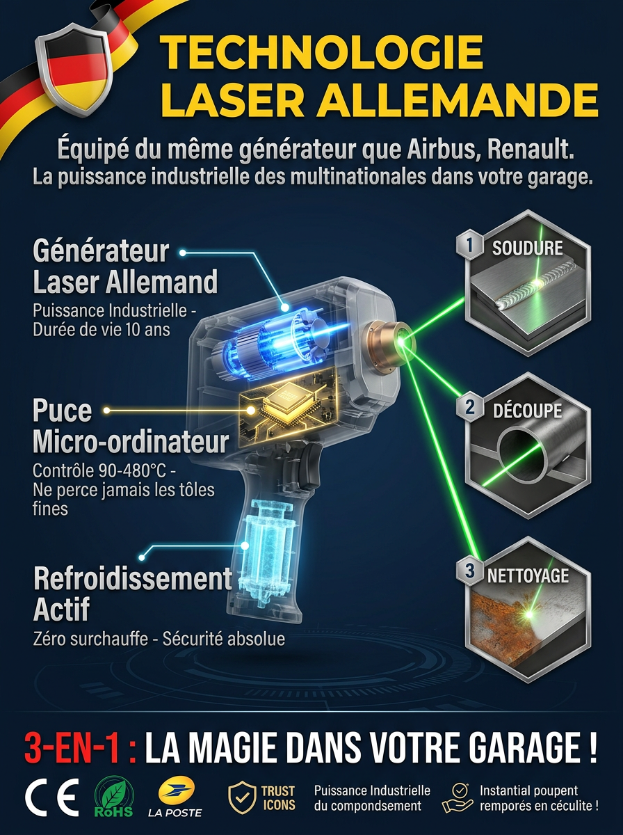 Soudeur Laser Portable Pro (90-480°C) | Zéro Étincelle| Sans Expérience, Résultat Pro en 0.1s 