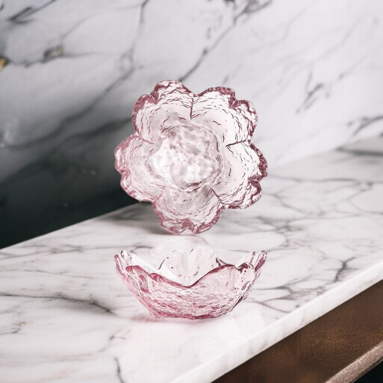 분홍색 금테 높은 용모치 유리 작은 접시