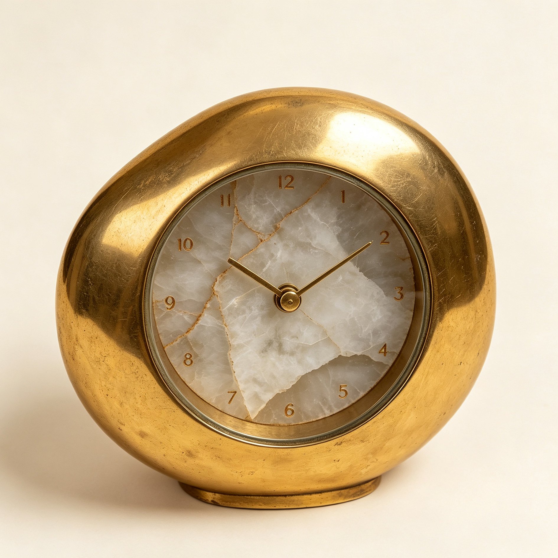Elegant jade clock with gold brass frame