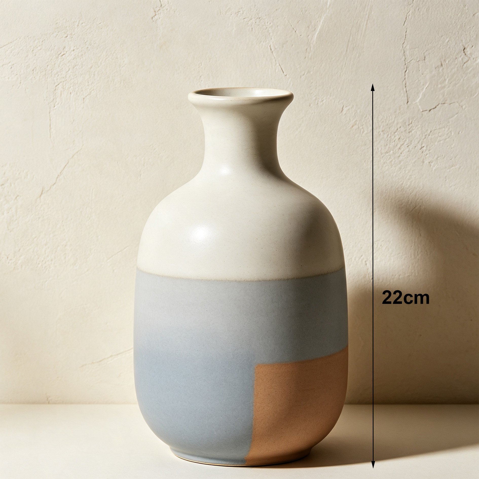 Set of three color-blocked ceramic vases for modern decor