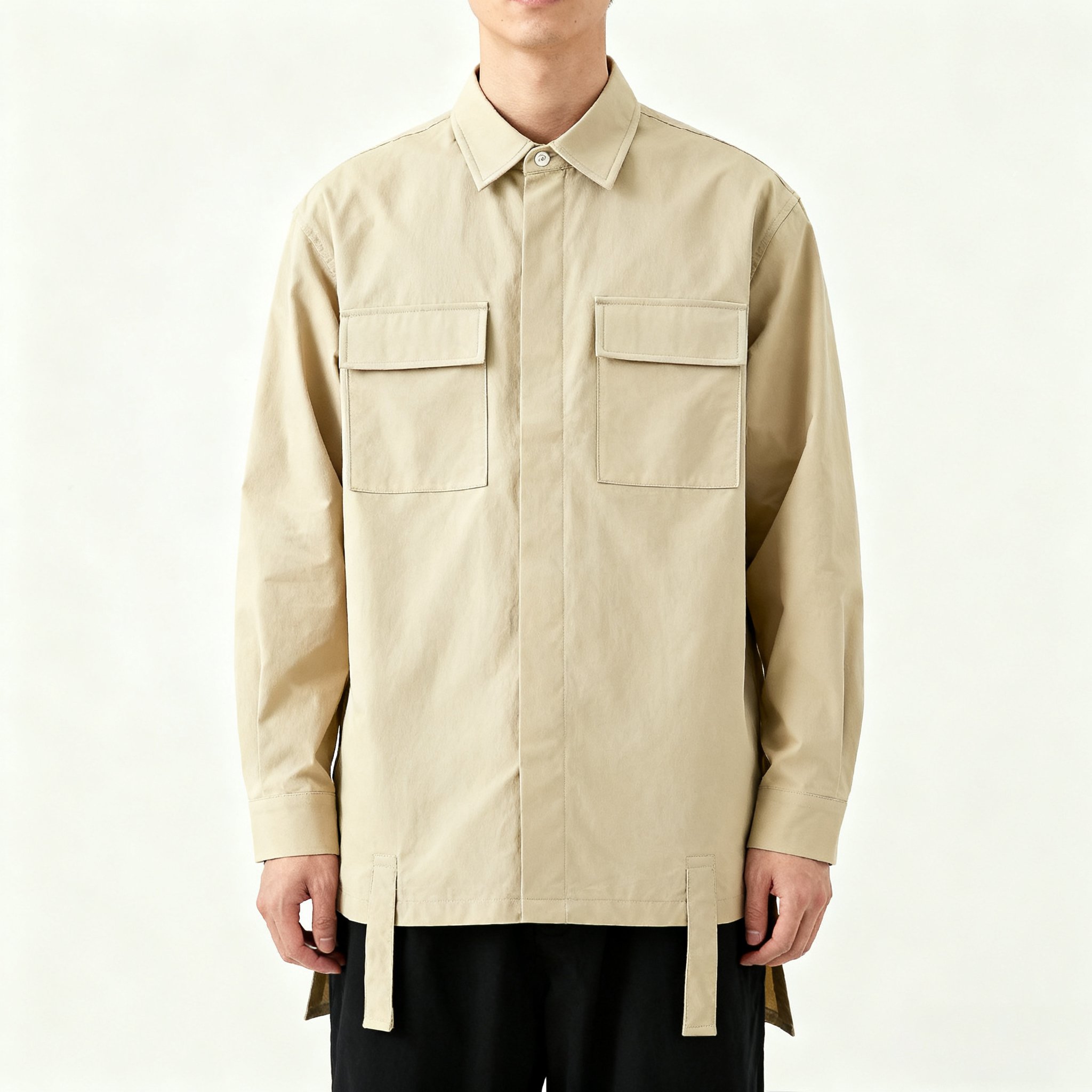 라이트 카키색 셔츠 재킷 전면 이미지