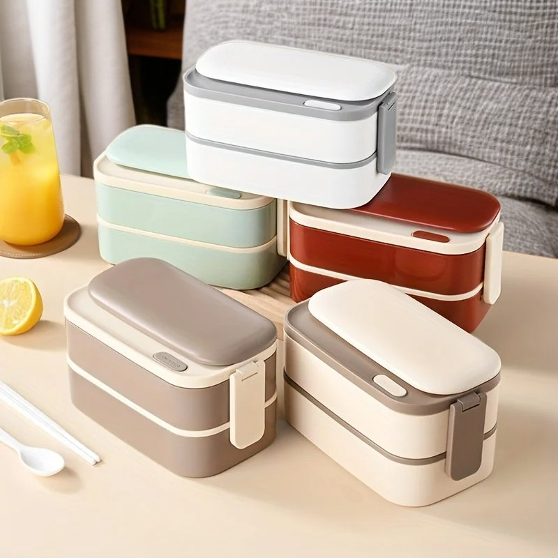 ピクニック・家庭用2重弁当箱セット、電子レンジ対応ランチボックス