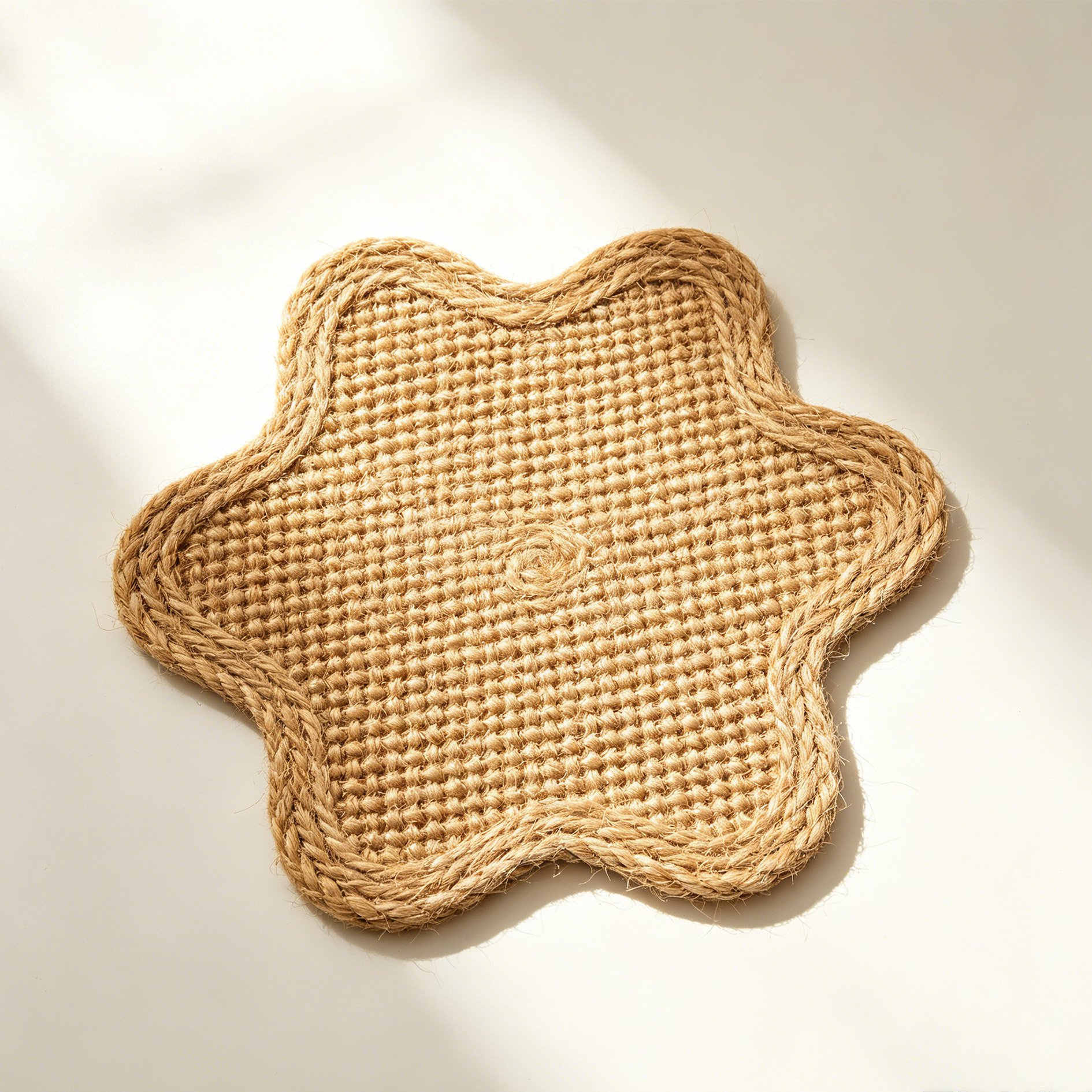 Jute-Untersetzer in Blumenform mit sechs Blütenblättern (4er-Set)