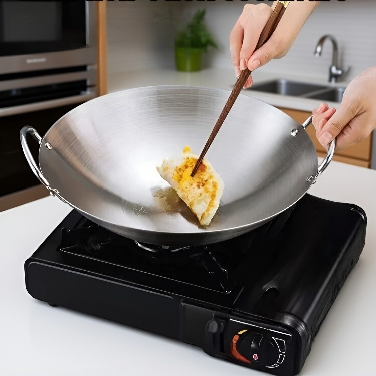 Wok de acero inoxidable engrosado para cocinas de hotel