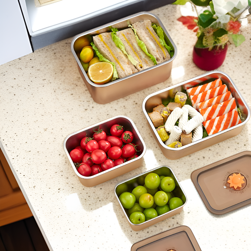 厚みのあるステンレス製冷蔵庫用食品保存容器