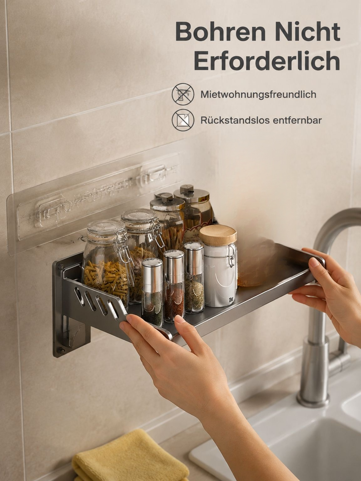 Hängendes Küchenregal für Gewürze – Bohrenfreie Montage
