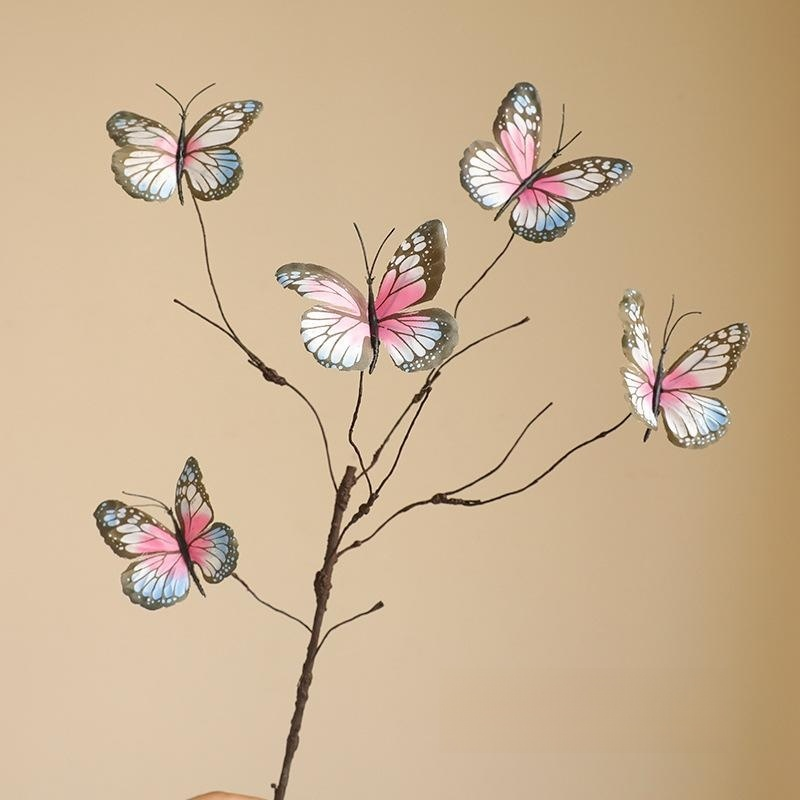 ดอกไม้ประดิษฐ์กิ่งแห้งผีเสื้อสีส้ม ของตกแต่งบ้าน