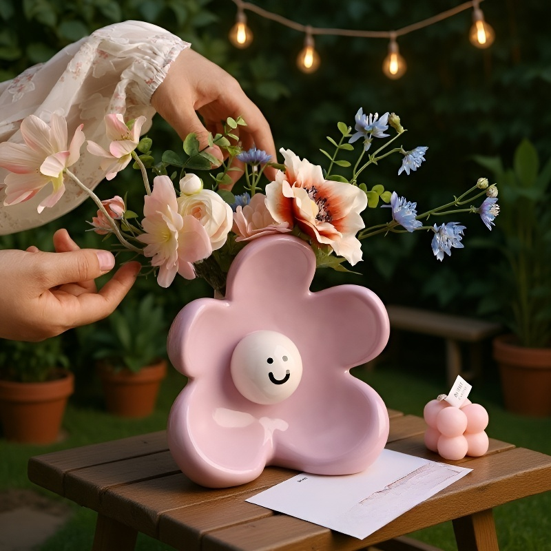 Keramik Blumenvasen mit süßem Design, Dekorative Ornamente für das Wohnzimmer