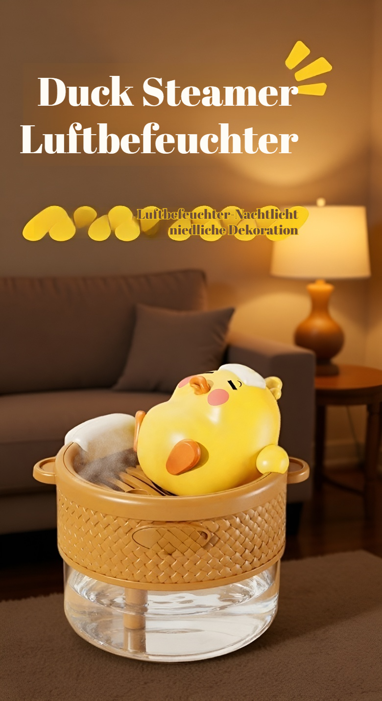 Dampfente Nachtlicht Mini Tischluftbefeuchter auf einem Schreibtisch