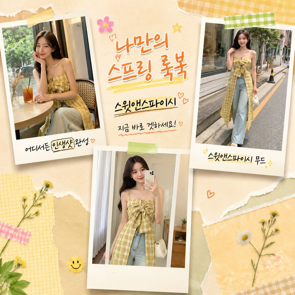 부드러운 체크 투피스 튜브톱