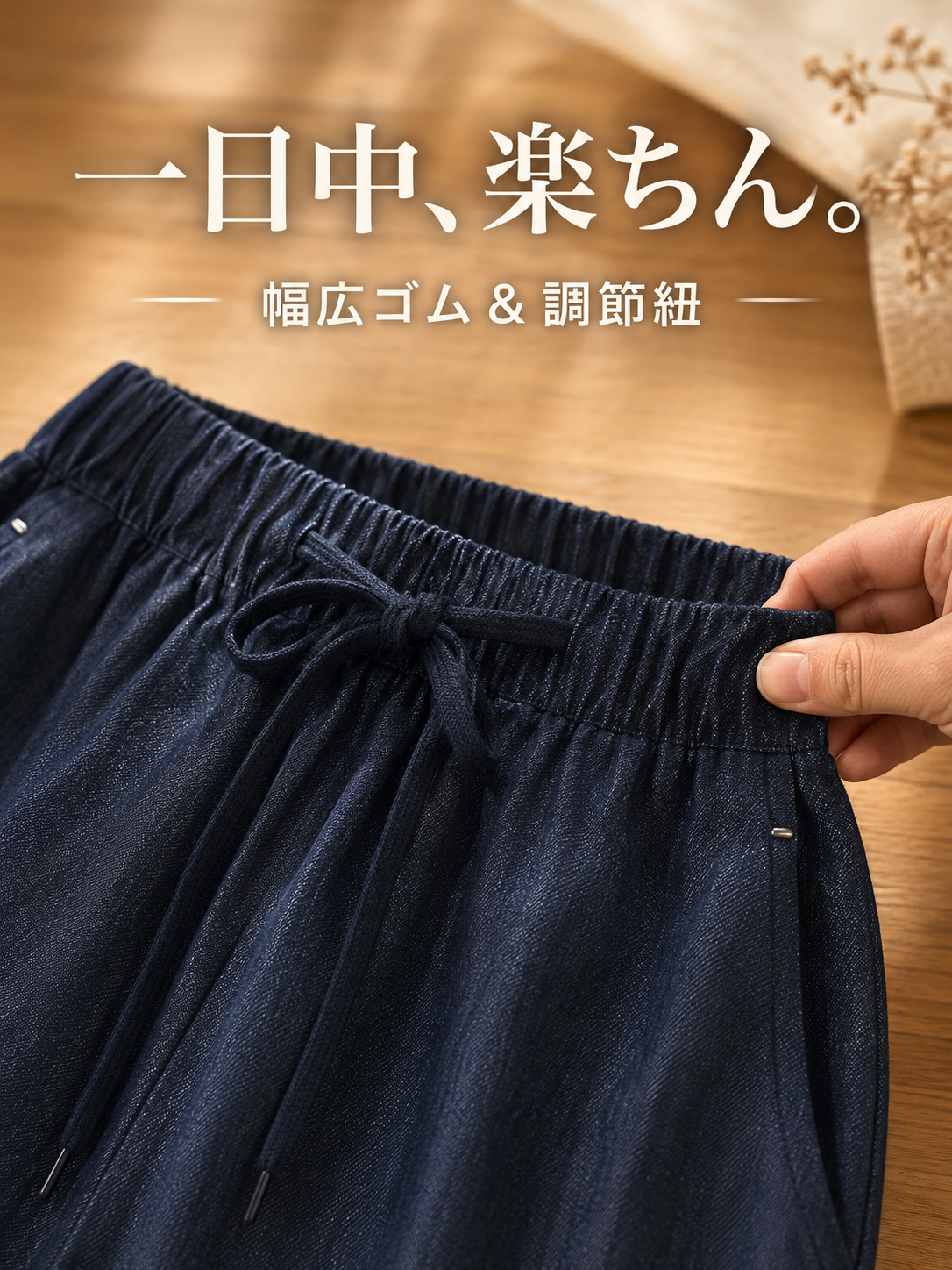 ゆるふわハイウエスト薄手デニムパンツ レディース