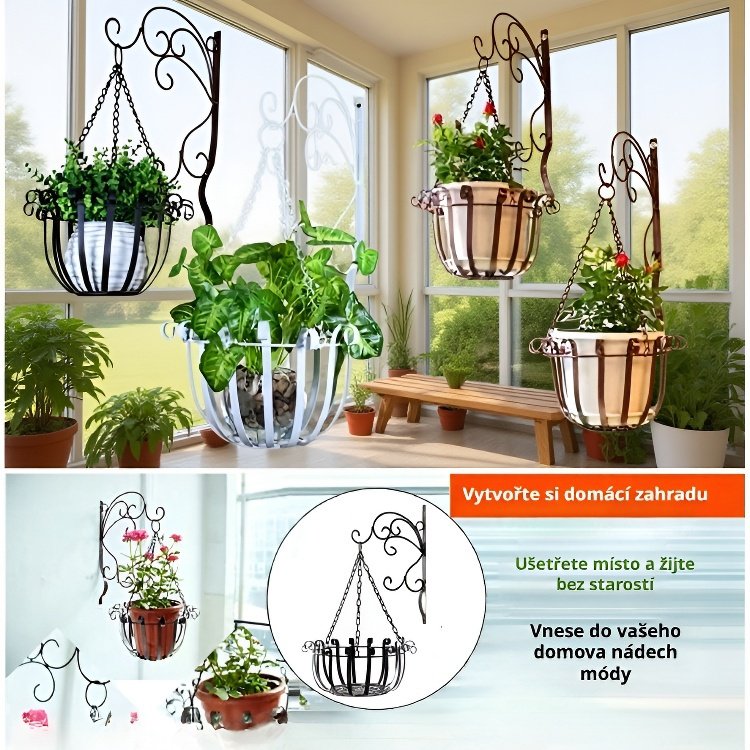  Kovový závěsný květináč na zeď