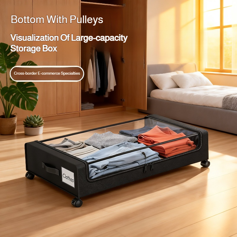 Rolling Foldable Under Bed Storage Box with Dustproof Lid