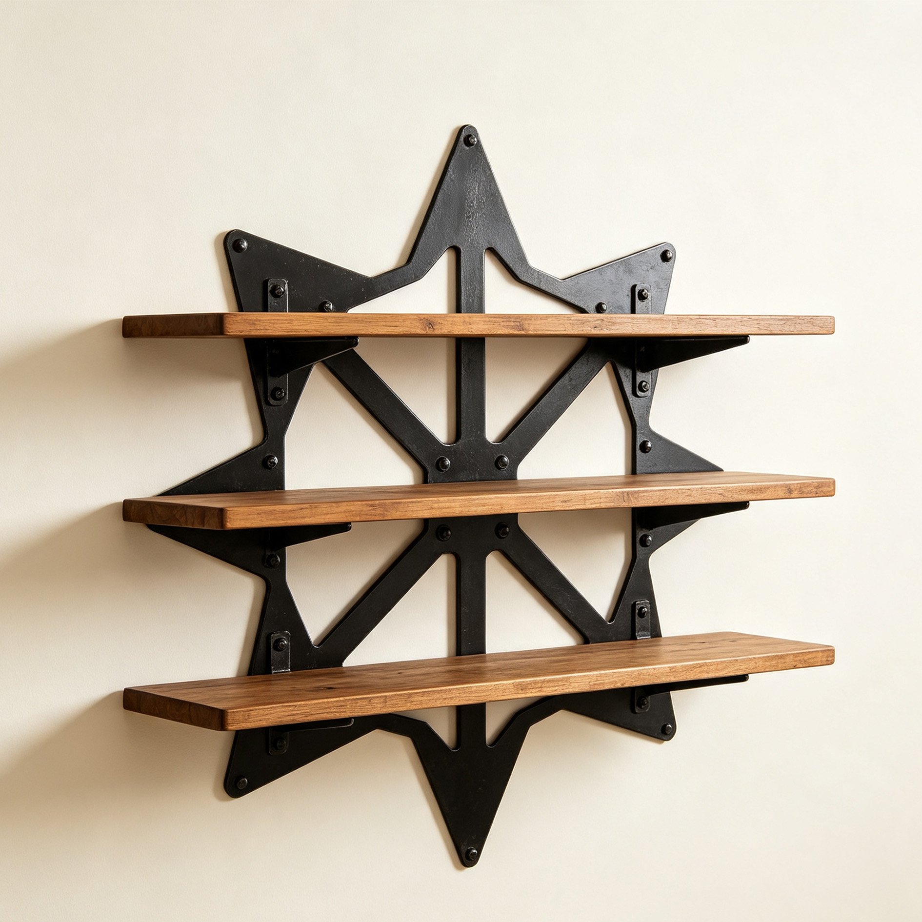 Starry wrought iron wall-mounted shelf in modern living room