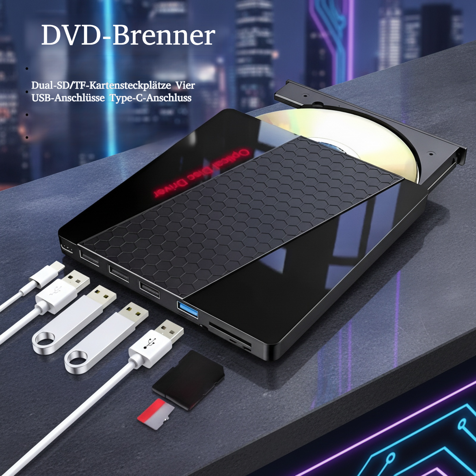 Externes 7-in-1 DVD-Brenner, multifunktionales USB-Laufwerk