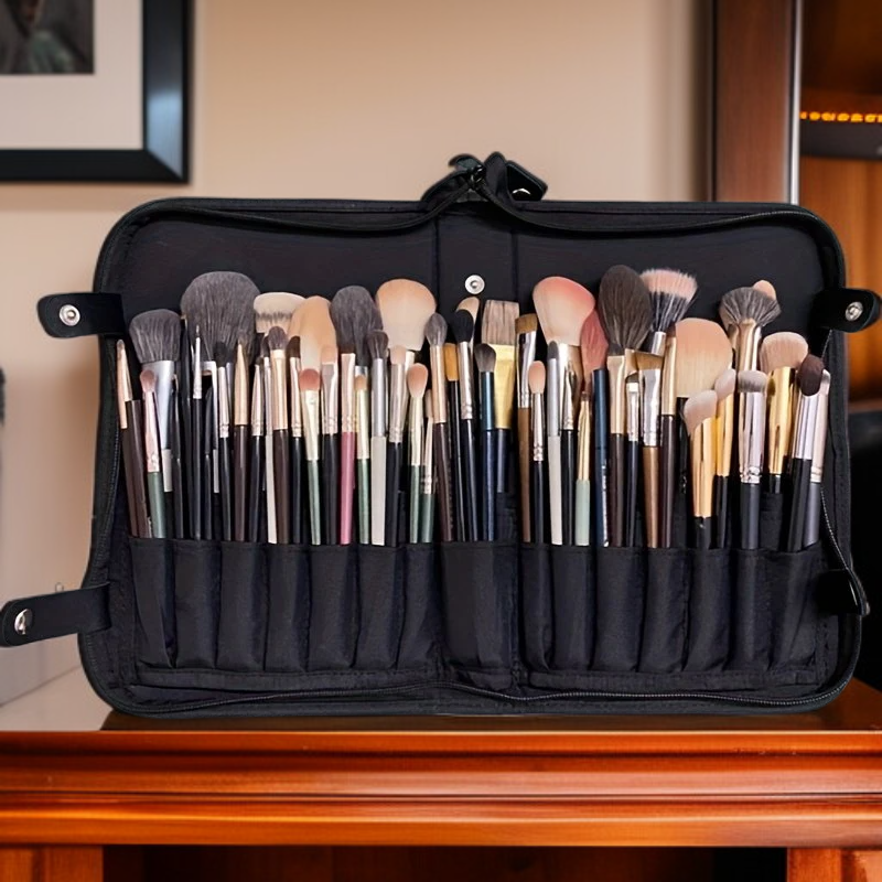 대용량 접이식 메이크업 브러쉬 파우치 다공성 블랙