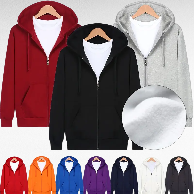 هودي بسحاب مزدوج بغطاء رأس بتصميم فينتاج بلون سادة لخريف وشتاء للجنسين مع شعار