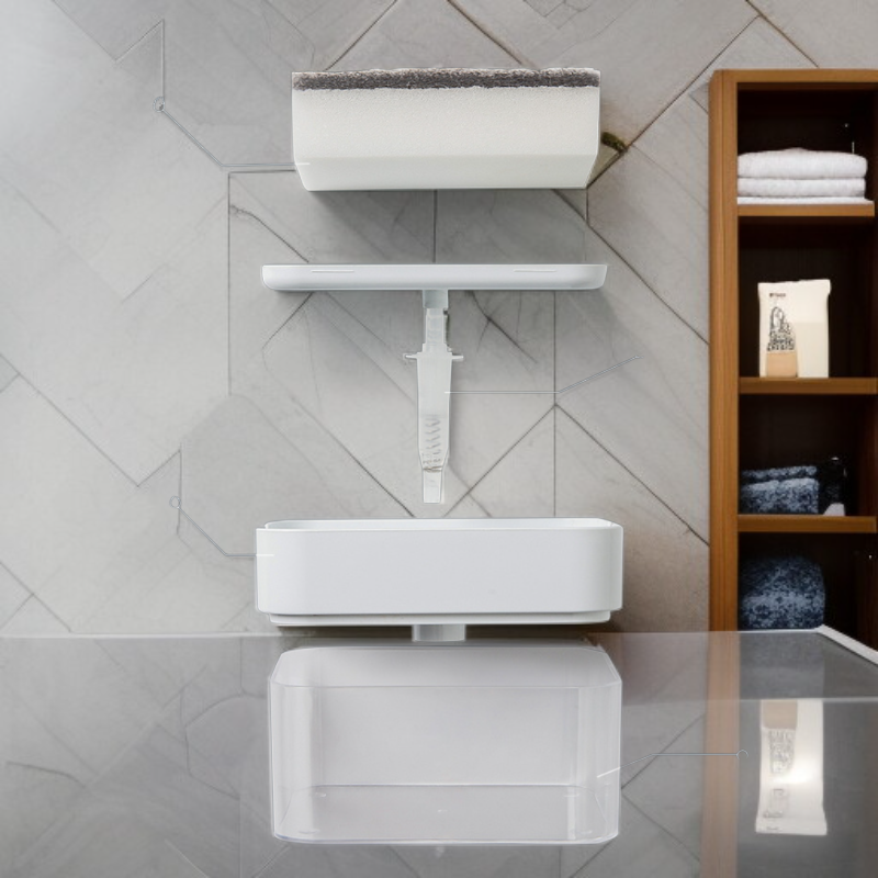 Press-type Kitchen Sink Dish Soap Dispenser with Drainage Sponge Holder