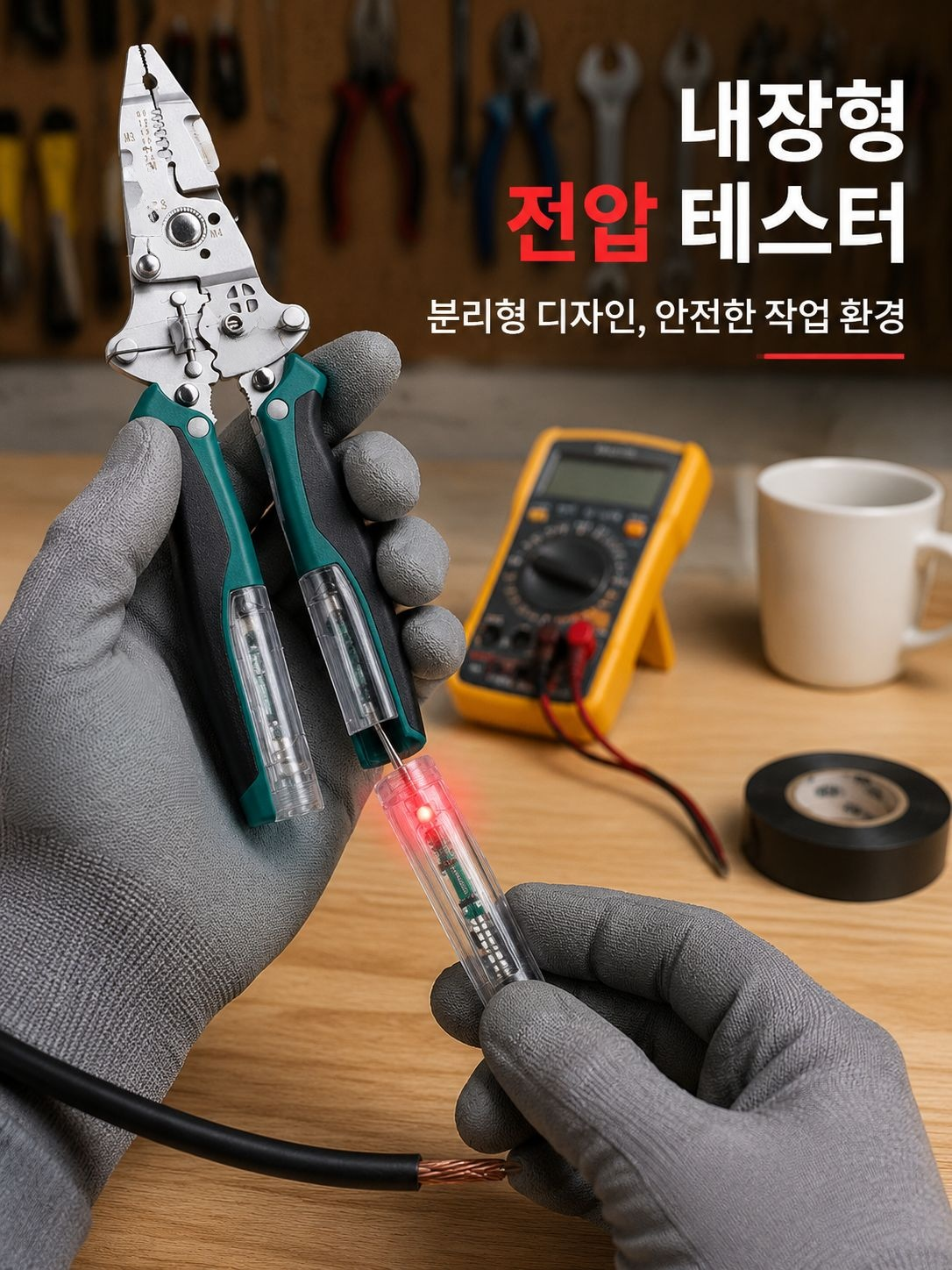와이어 스트리퍼로 전선 피복 벗기는 모습