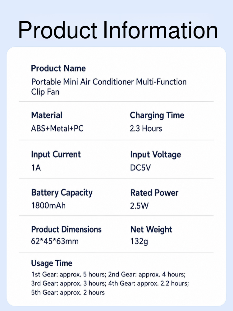 Portable Mini Air Conditioner Clip Fan