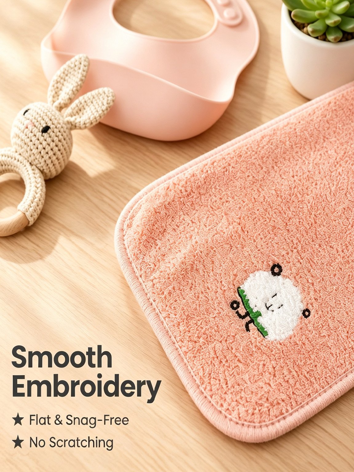 Embroidered washcloth adding a playful touch to children's bath time
