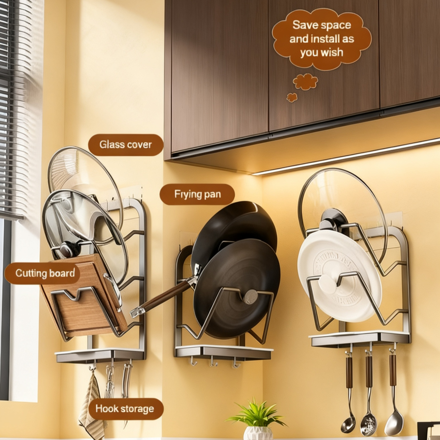 Wall-mounted No-drill Pot Lid Holder 