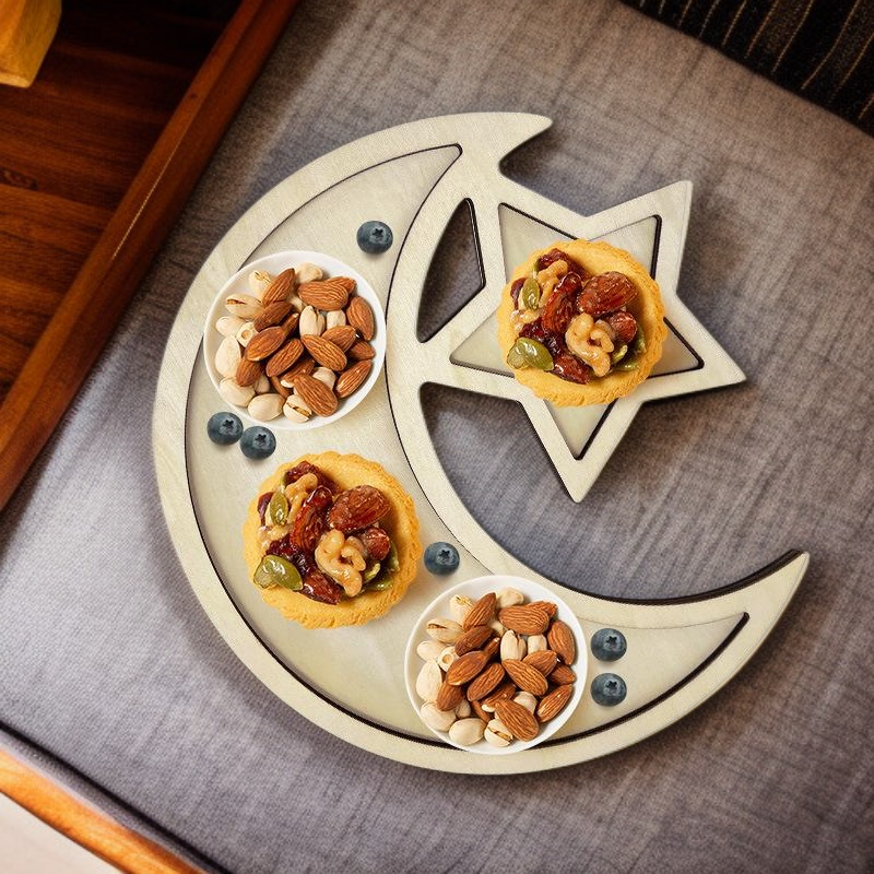 中東風ムーンスター木製トレイ 祭り用ホームデコレーション