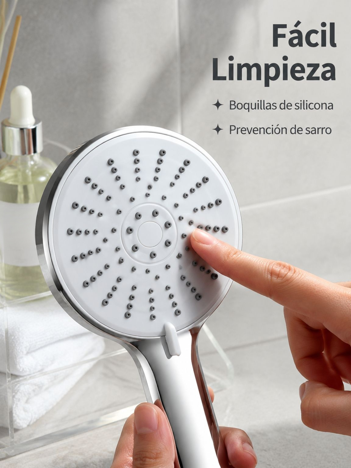 Ducha de Mano de Silicona, Panel Grande de Alta Presión para Baño