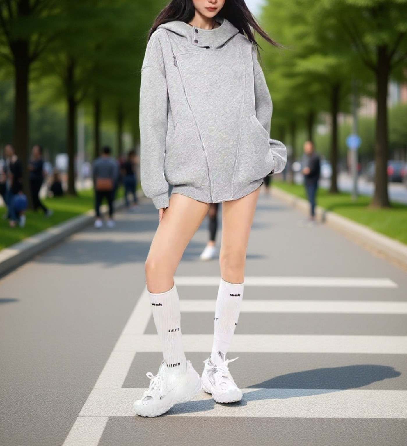 袖とフード部分のデザインが特徴的なパーカー女性用