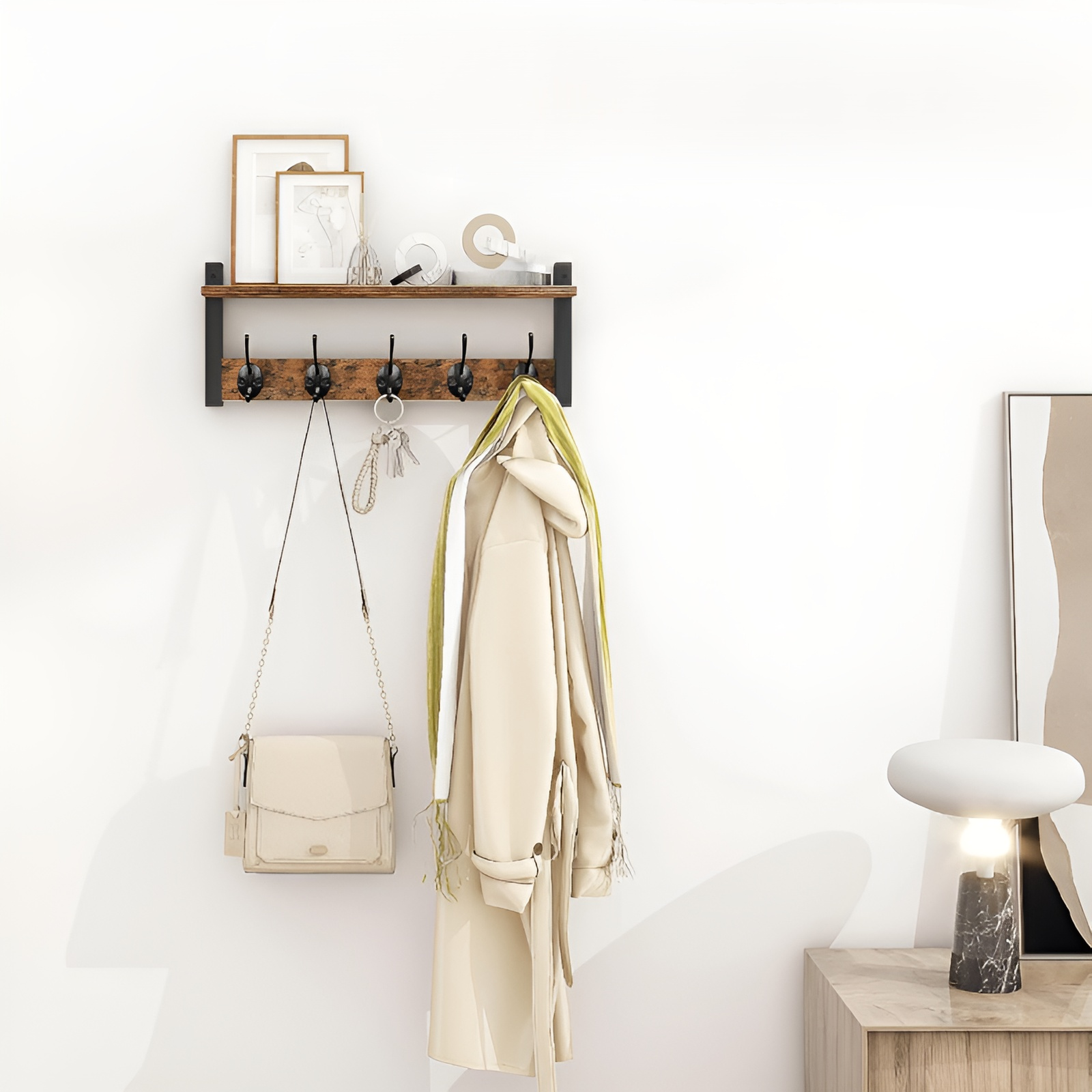 벽면 고정형 원목 수납 선반