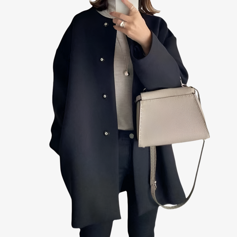 프리미엄 여성 가을 겨울 솔리드 코트 루즈핏 일자 상의 모직 코트 무드 코트