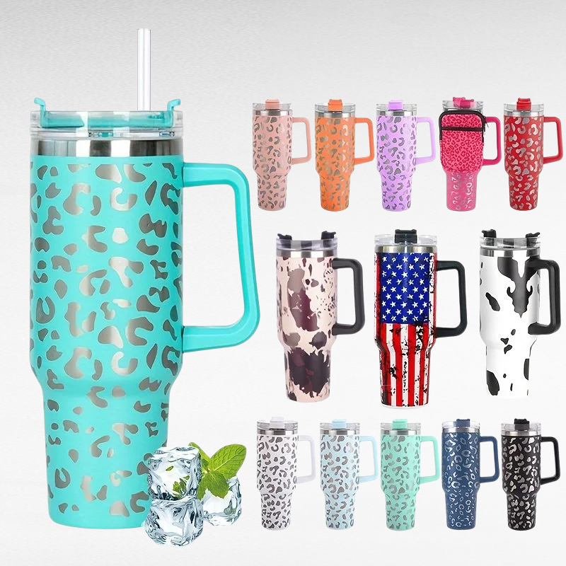 كوب ماء معزول من الفولاذ المقاوم للصدأ بسعة كبيرة، تصميم عصري بطبعة الفهد، هدية مثالية لعيد الميلاد