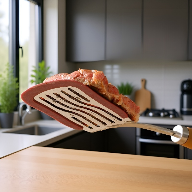 실리콘 주걱이 달린 견고한 나무 노스틱 팬