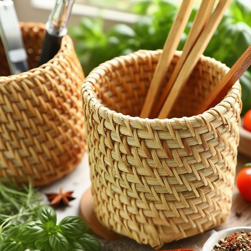 자연 친화적 디자인의 등나무 필통 수납함