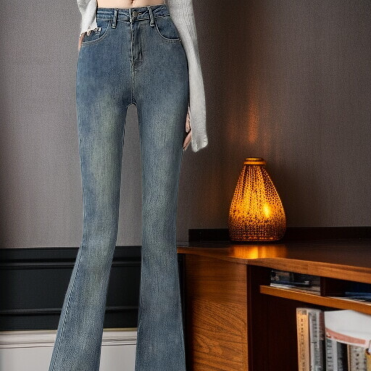 여성 하이웨스트 조거 스판 슬림핏 데님 팬츠 봄 퍼플레어 데님 팬츠