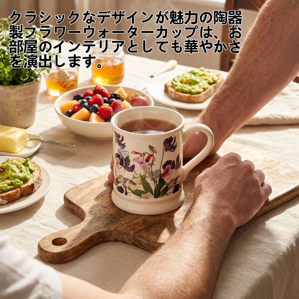 クラシックな陶器製フラワーウォーターカップ