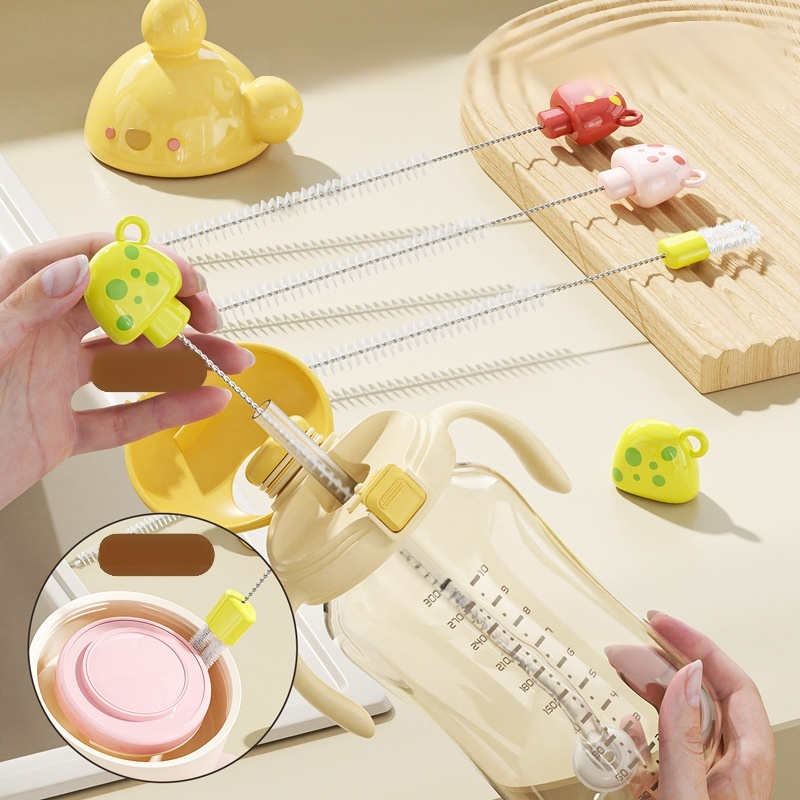 Heart Mug Cleaning Brush Dual Purpose Cup Brush Bottle Brush Small Mushroom Baby Kitchen Straw Brush