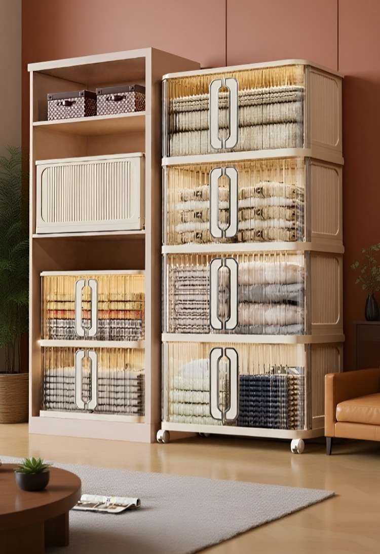 Gabinete organizador portátil y plegable en uso doméstico